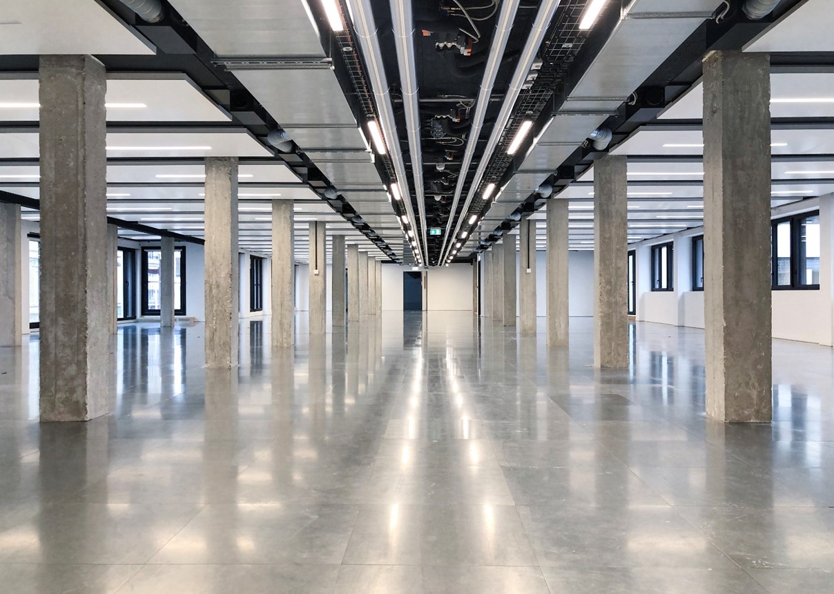 Interior of the building with its original beams.